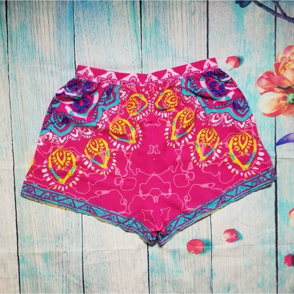 Flying Tomato Hot Pink Printed High Waist Drawstring Shorts - Picture 3 of 4